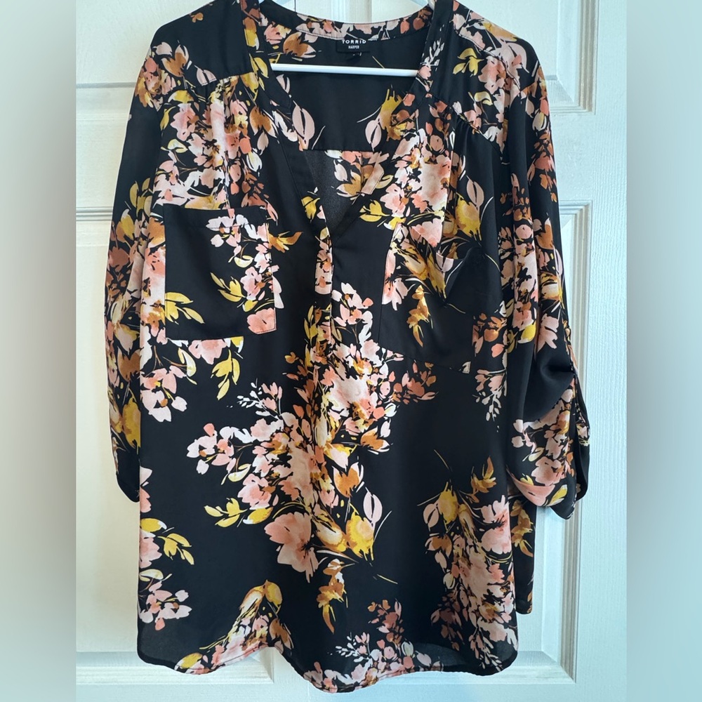 Torrid Harper Black Top with Floral Accents